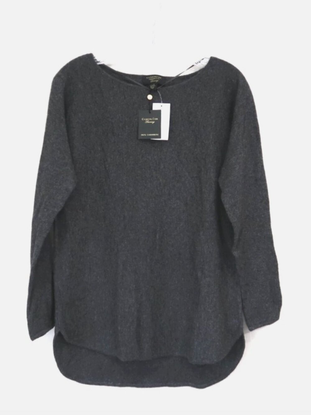 NWT Charter Club Luxury 100% Cashmere Shirttail Sweater Size S Dark Gray